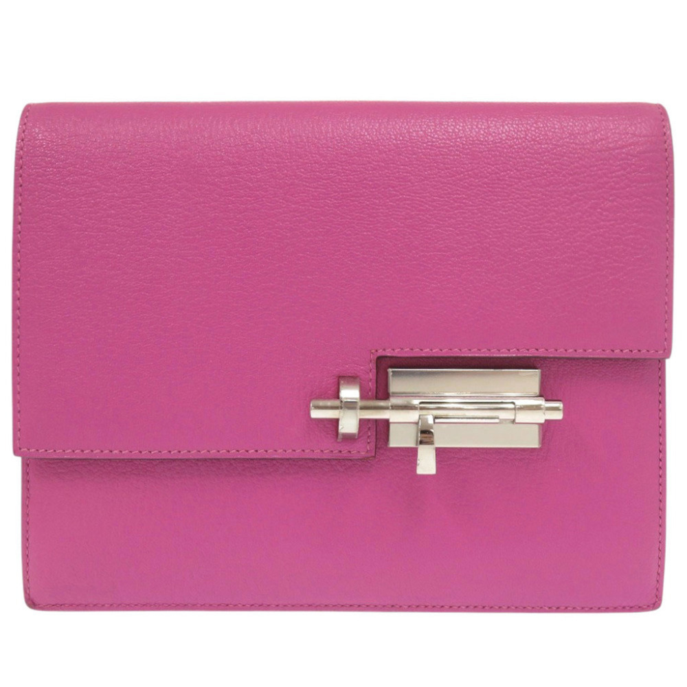Hermes Veroux Chevre Mysore Clutch Bag, Rose Purple, Silver Hardware, C Stamp...